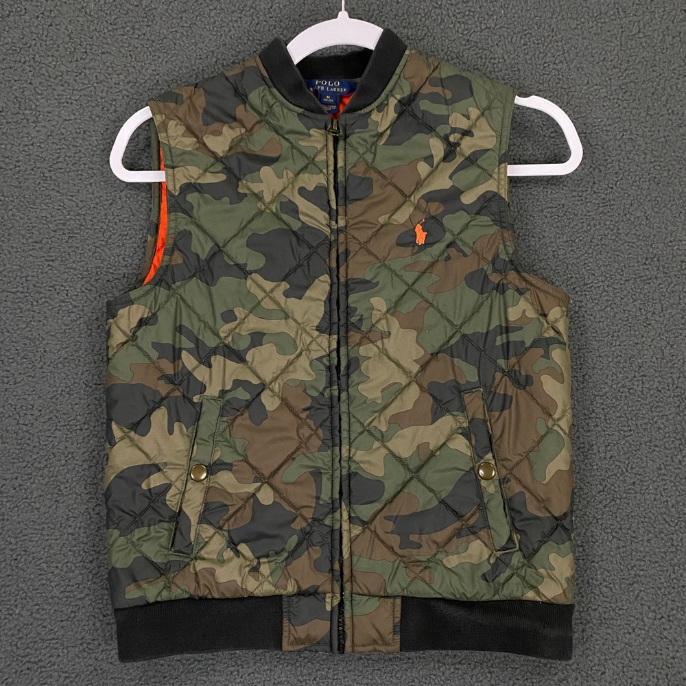 Polo Ralph Lauren Quilted Vest Boys Medium 10-12 Camo Insulated Full Zip Pony